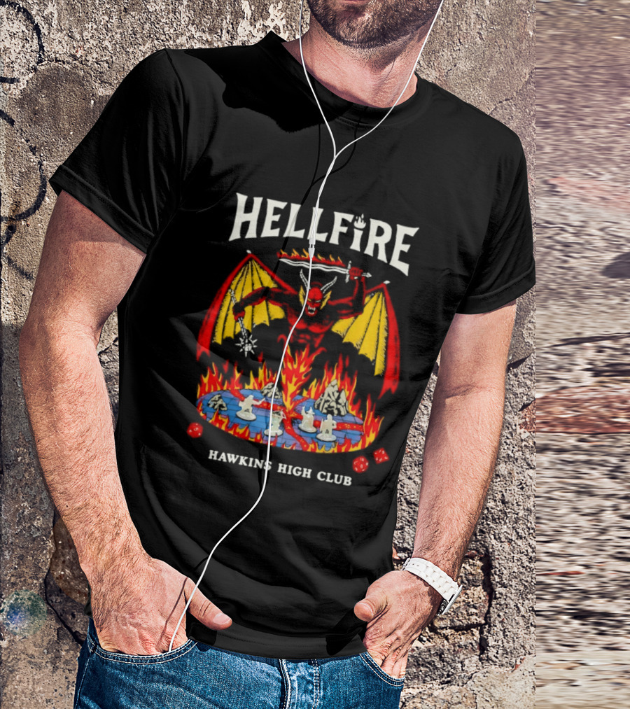 Hellfire Hawkins High Club Demon With Flames And Dice T-Shirt