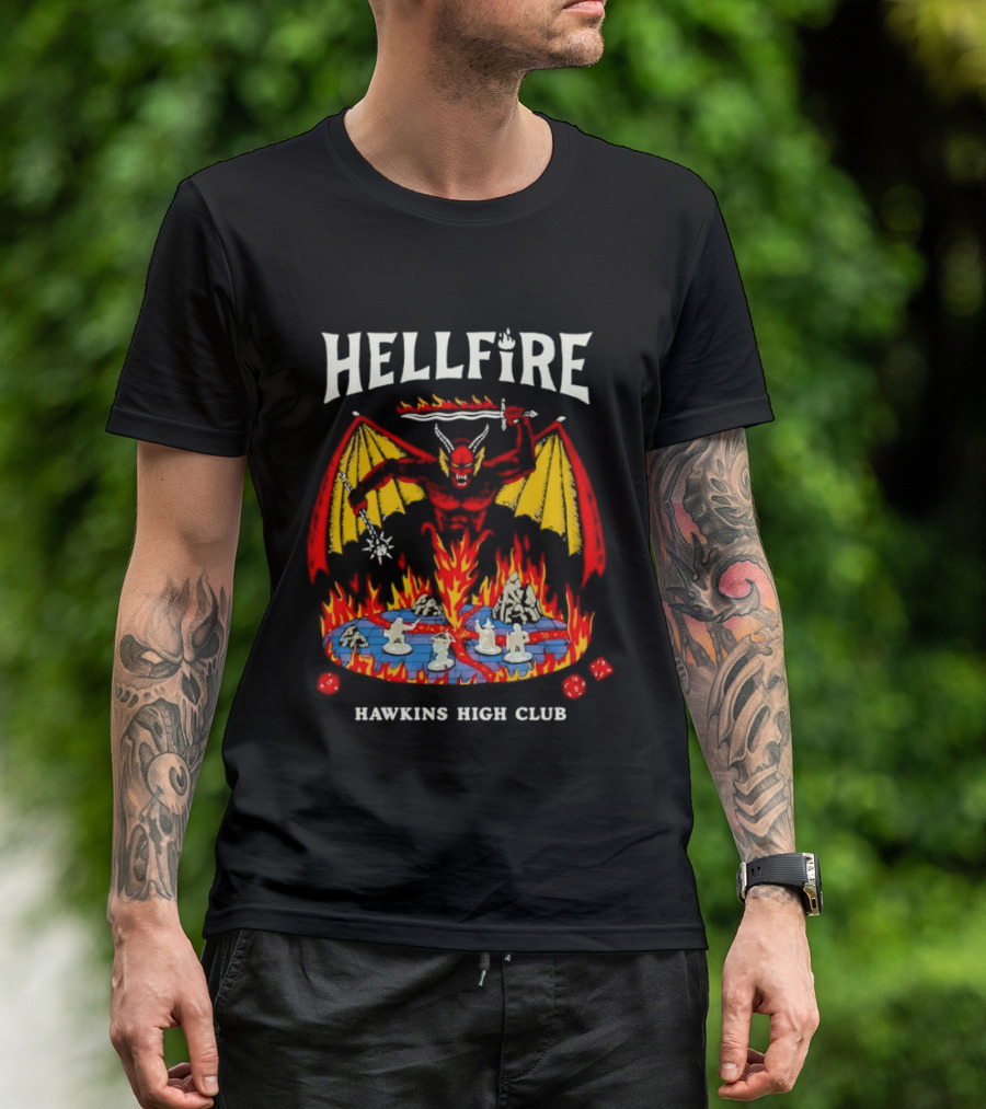 Hellfire Hawkins High Club Demon With Flames And Dice T-Shirt