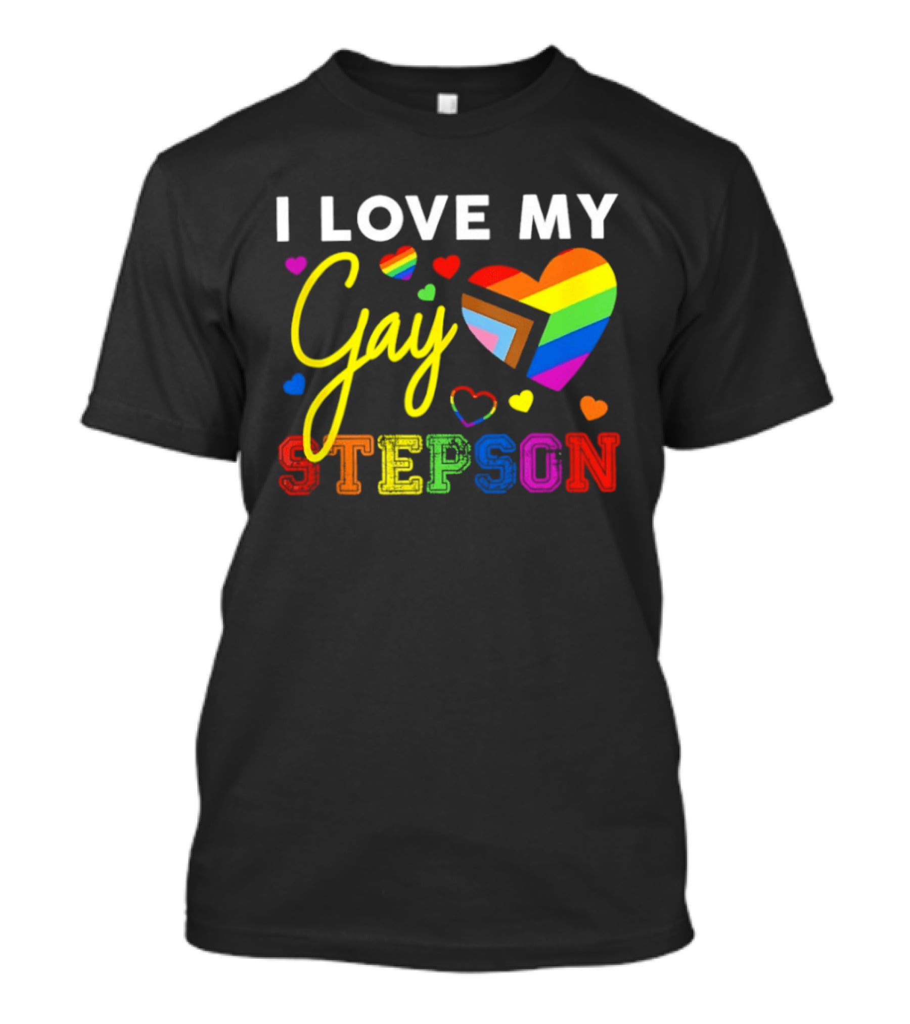 I Love My Gay Stepson LGBT Pride Rainbow Heart T-Shirt