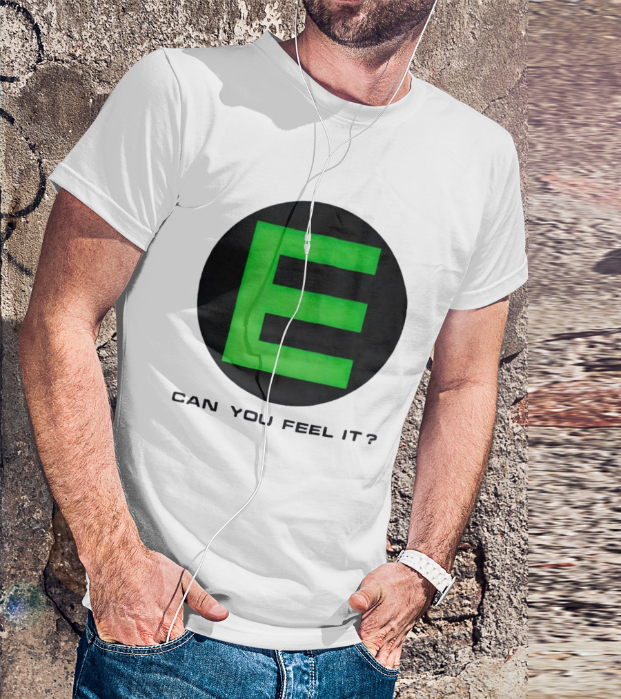 E Can You Feel It Green Block Letter T-Shirt