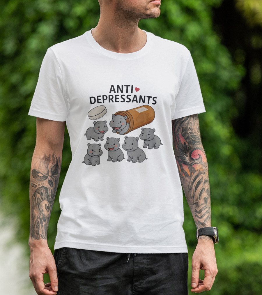 Hippos Anti Depressants Cute Cartoon Prescription Bottle T-Shirt