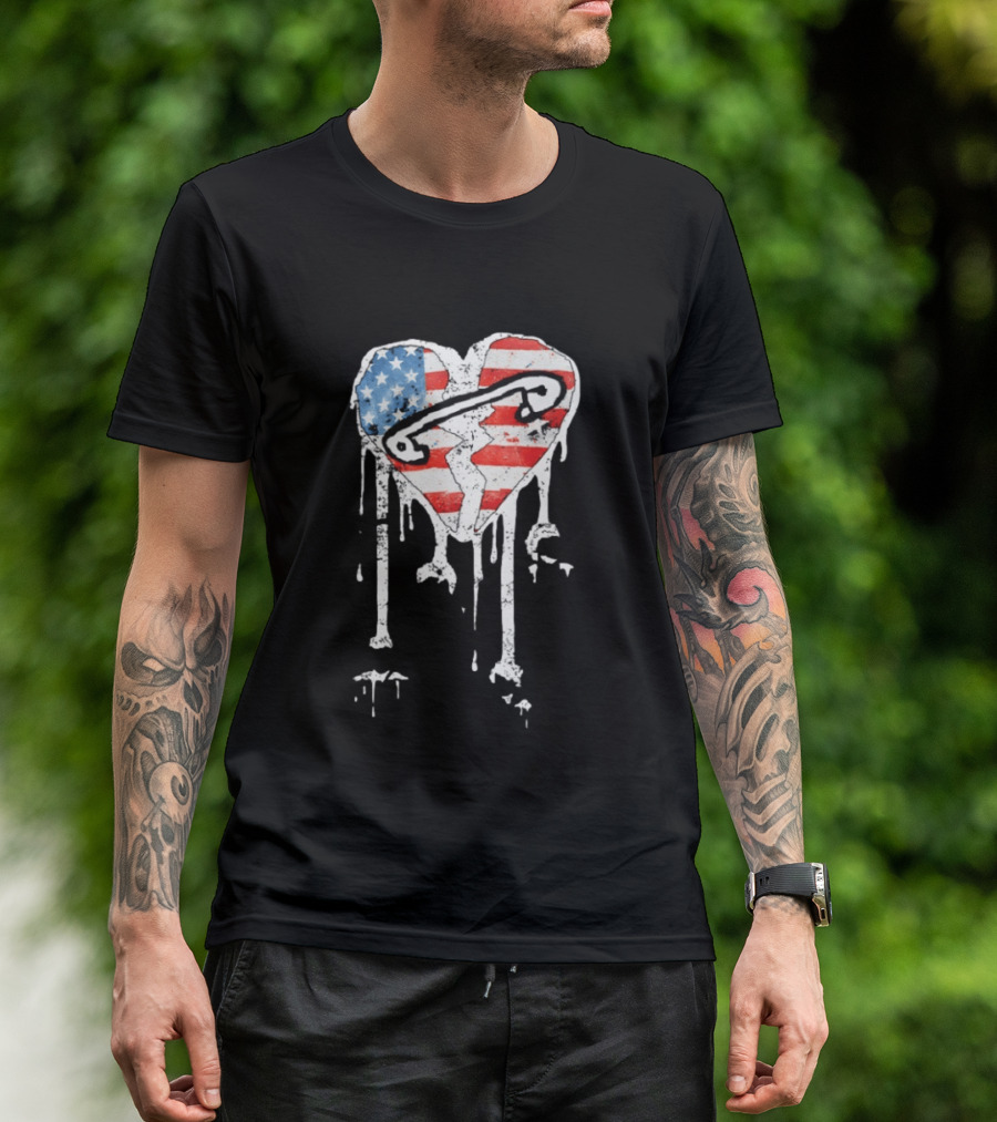 5 Seconds Of Summer Pinned Heart American Flag Band Fan T-Shirt