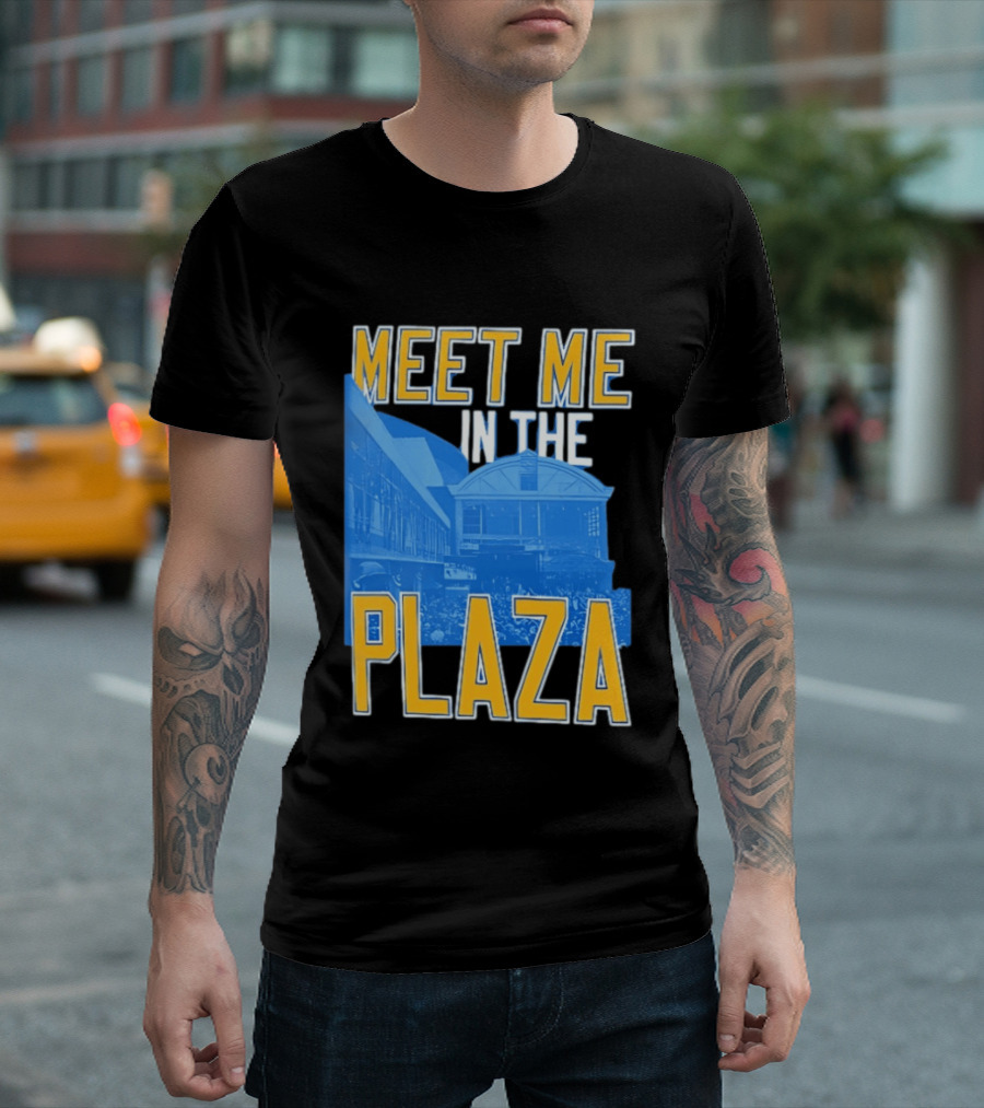 Meet Me In The Plaza Urban Architecture Blue And Yellow T-Shirt
