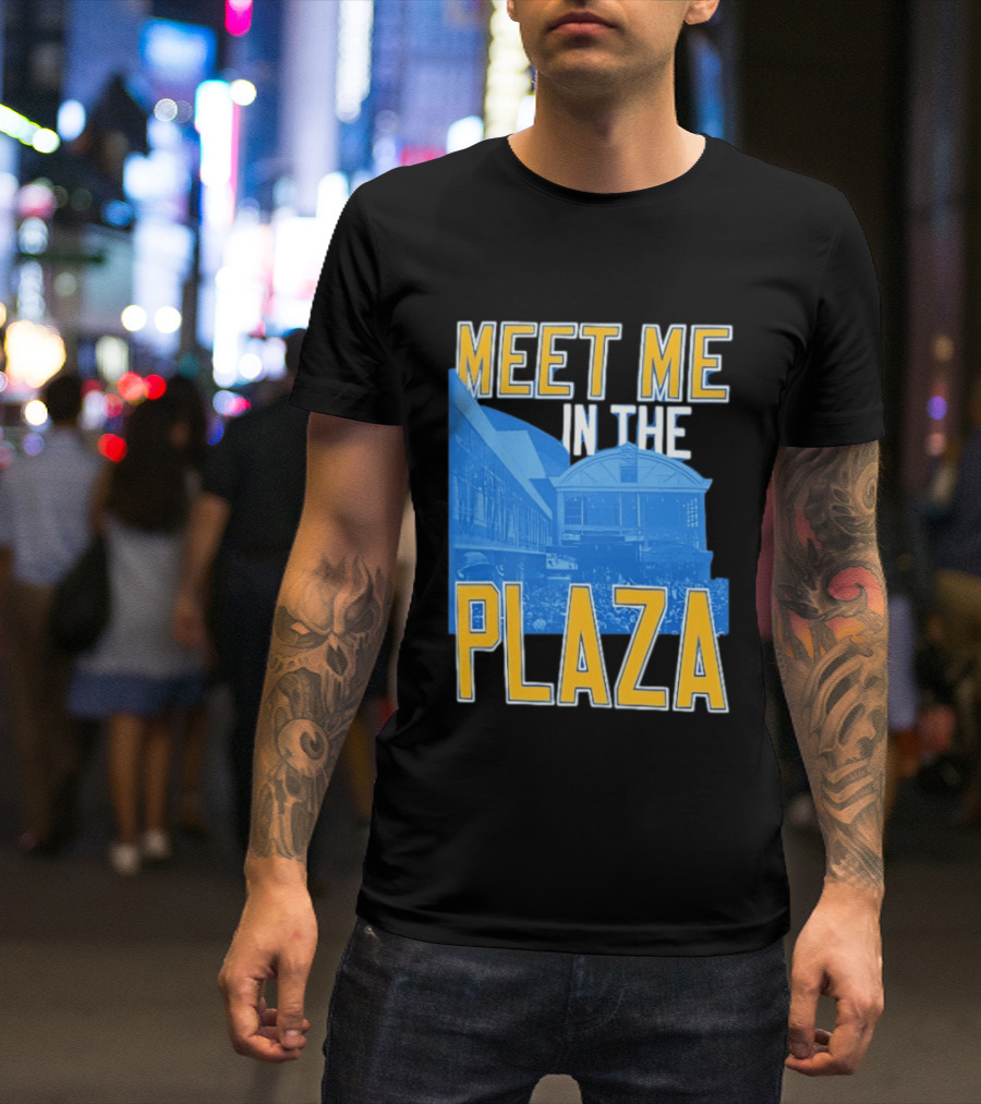 Meet Me In The Plaza Urban Architecture Blue And Yellow T-Shirt