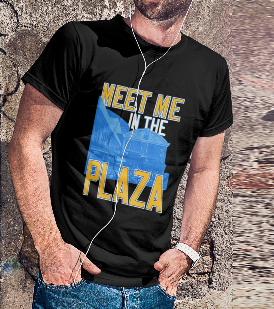 Meet Me In The Plaza Urban Architecture Blue And Yellow T-Shirt