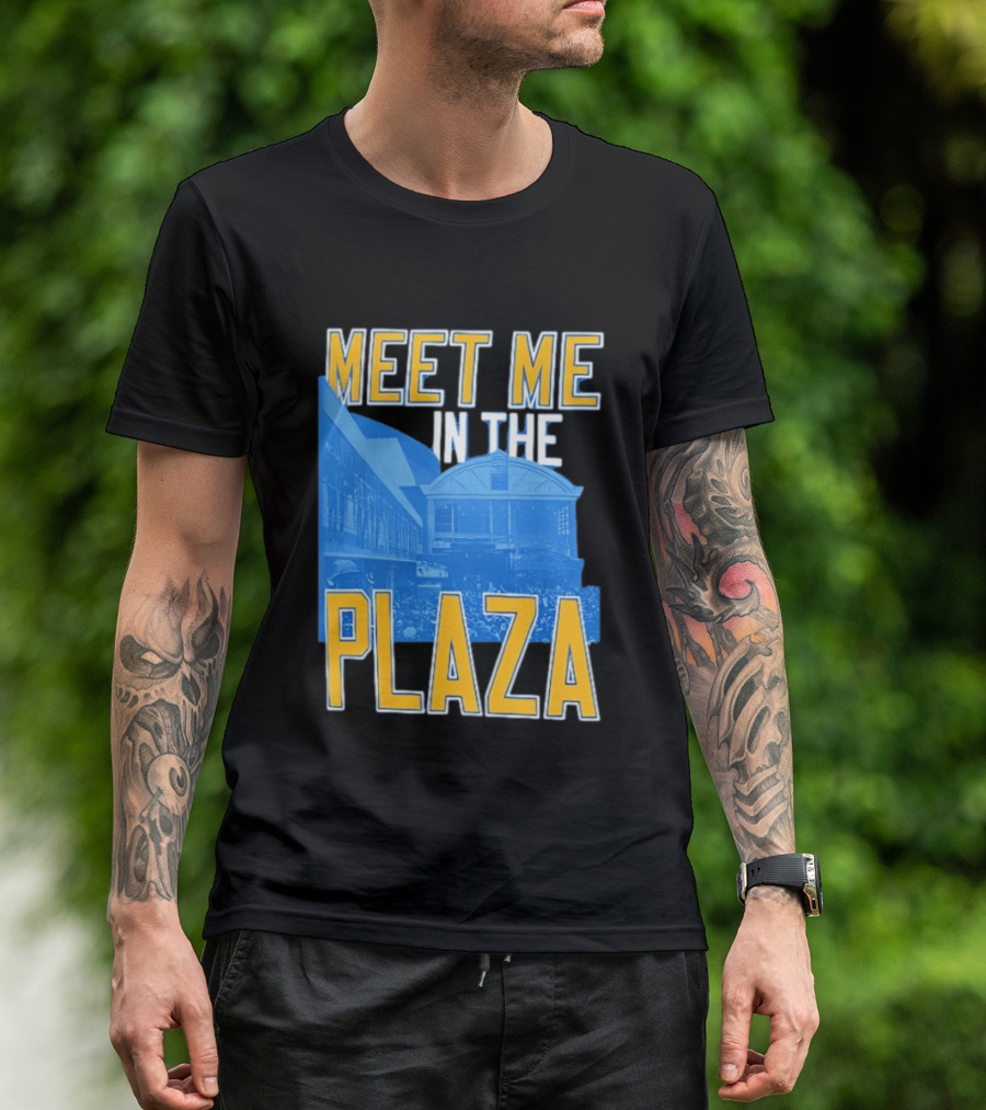 Meet Me In The Plaza Urban Architecture Blue And Yellow T-Shirt