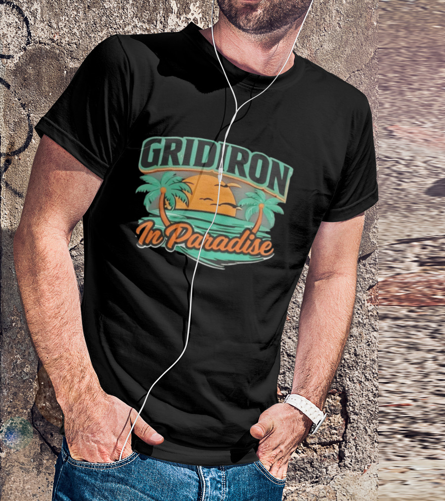 Gridiron In Paradise Tropical Sunset Palm Trees T-Shirt