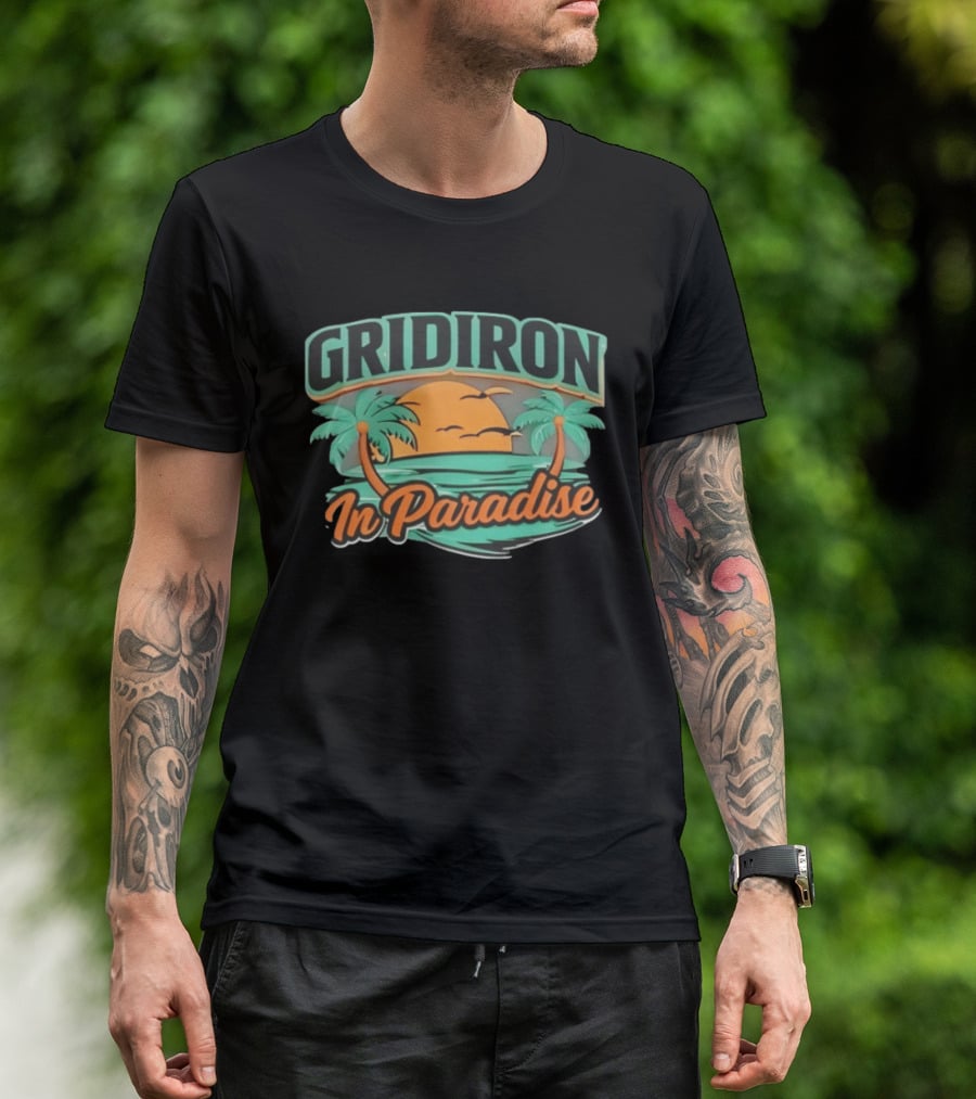 Gridiron In Paradise Tropical Sunset Palm Trees T-Shirt