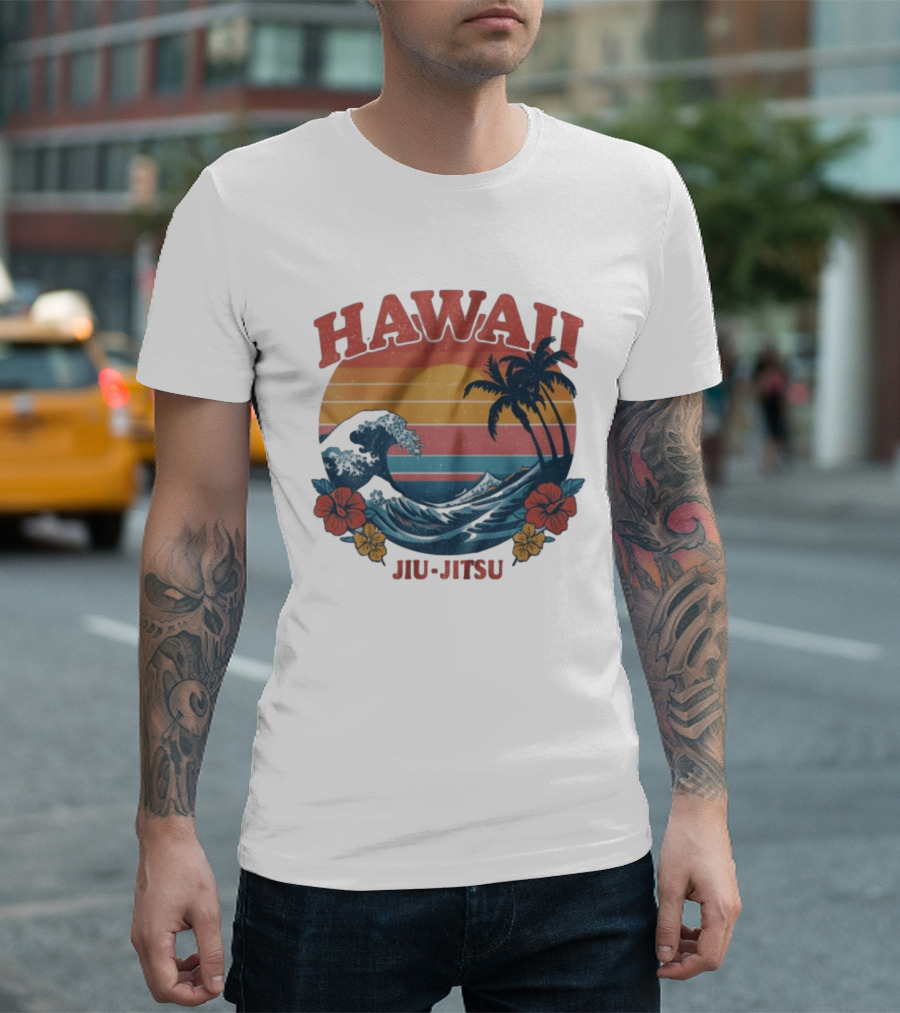 Hawaii Jiu Jitsu Vintage Surf And Palm Trees T-Shirt