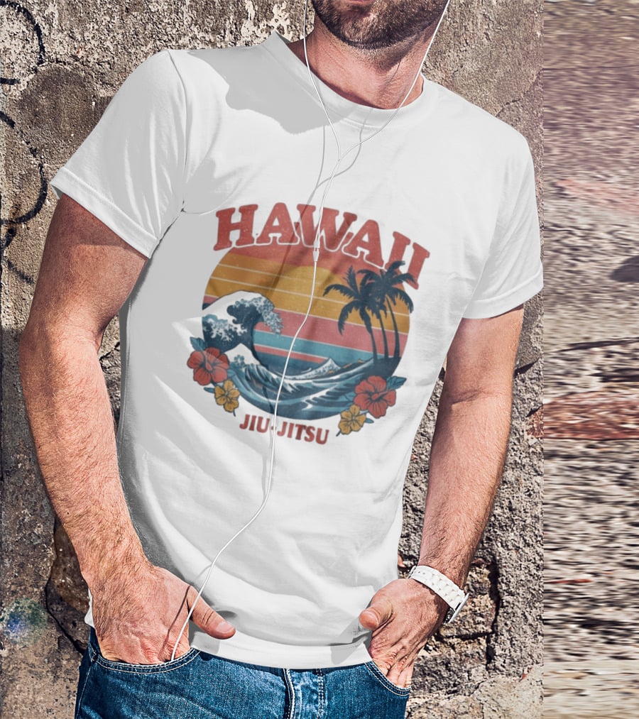 Hawaii Jiu Jitsu Vintage Surf And Palm Trees T-Shirt