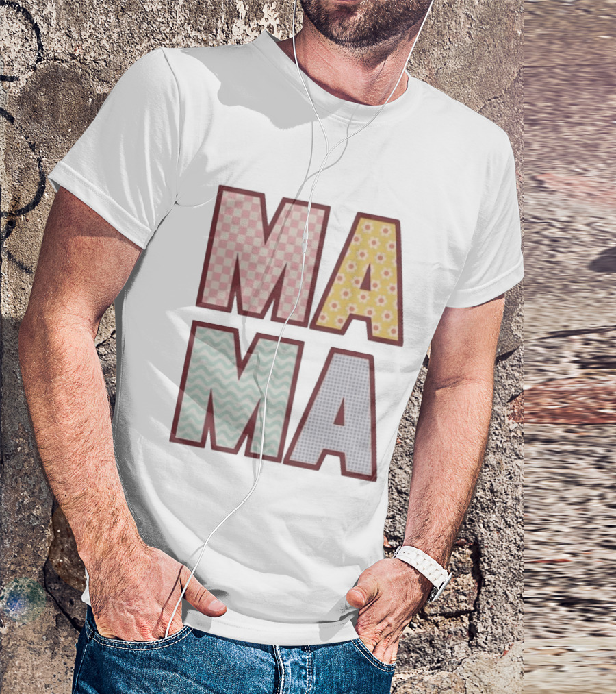 Mama Checkered Floral Wavy Patterns Mother's Day T-Shirt