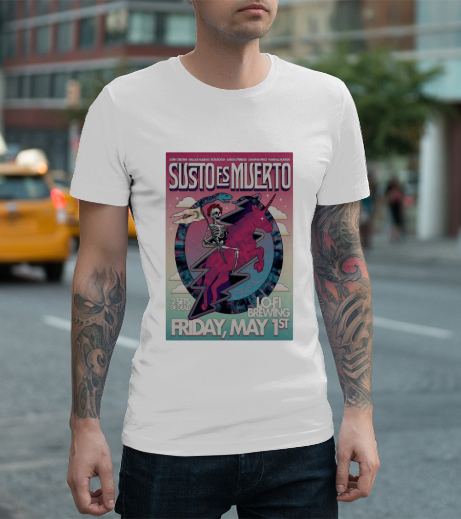 Susto Es Muerto Lofi Brewing May 1st Skeleton Riding Pegasus T-Shirt