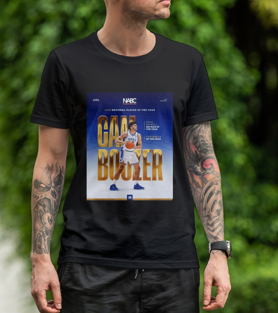 Duke Basketball Cameron Boozer 2026 National Player Pete Newell Big Man Freshman Of The Year T-Shirt