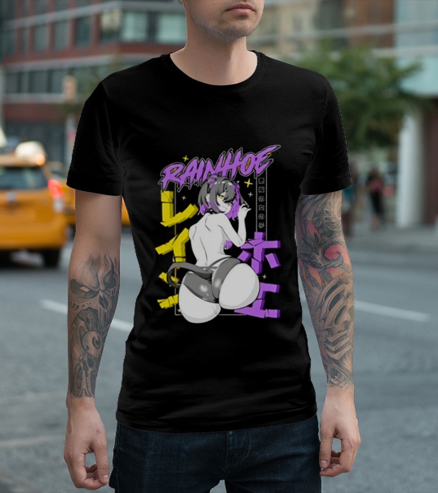 Rainhoe Demon Girl Anime Aesthetic With Japanese Text And Stars T-Shirt