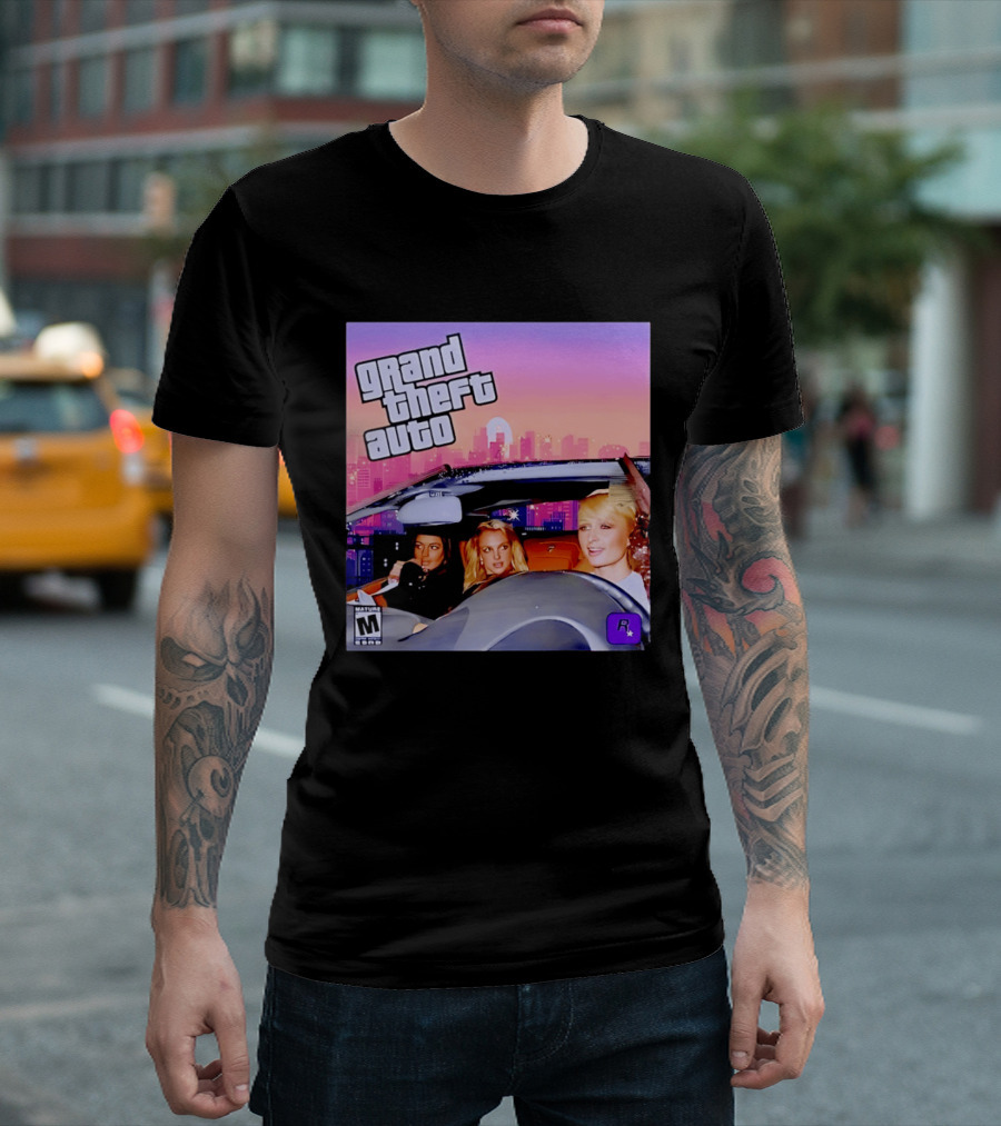 Grand Theft Auto Cover Paris And Britney Driving T-Shirt