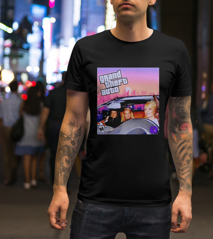 Grand Theft Auto Cover Paris And Britney Driving T-Shirt