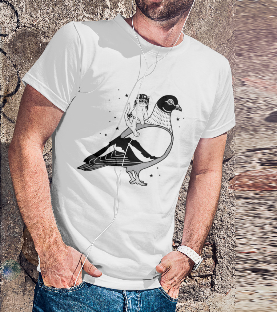 Gary Riding Pigeon With Stars And Cute Animal Rider T-Shirt