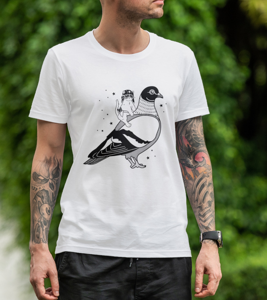 Gary Riding Pigeon With Stars And Cute Animal Rider T-Shirt