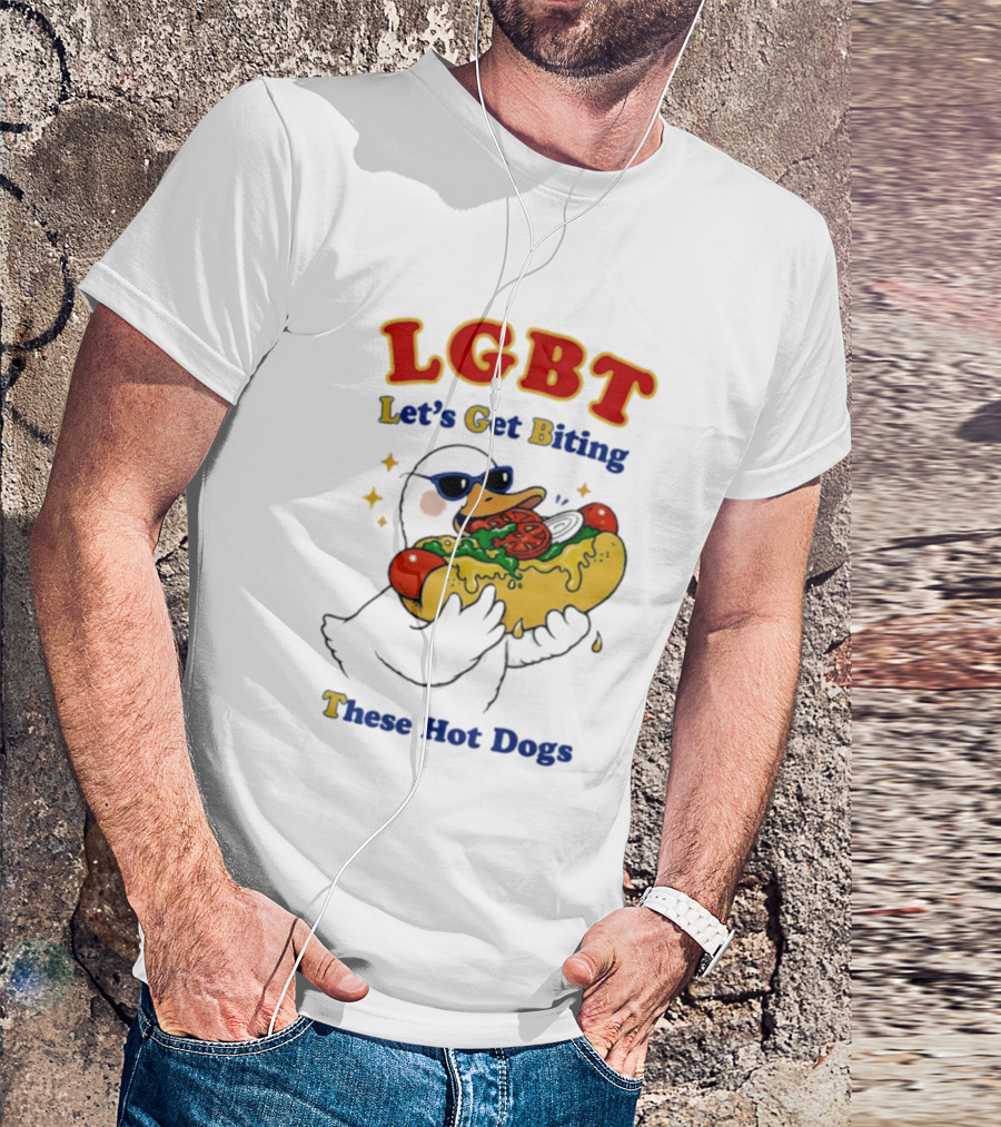 LGBT Goose Let's Get Biting These Hot Dogs Fun Pride Humor T-Shirt