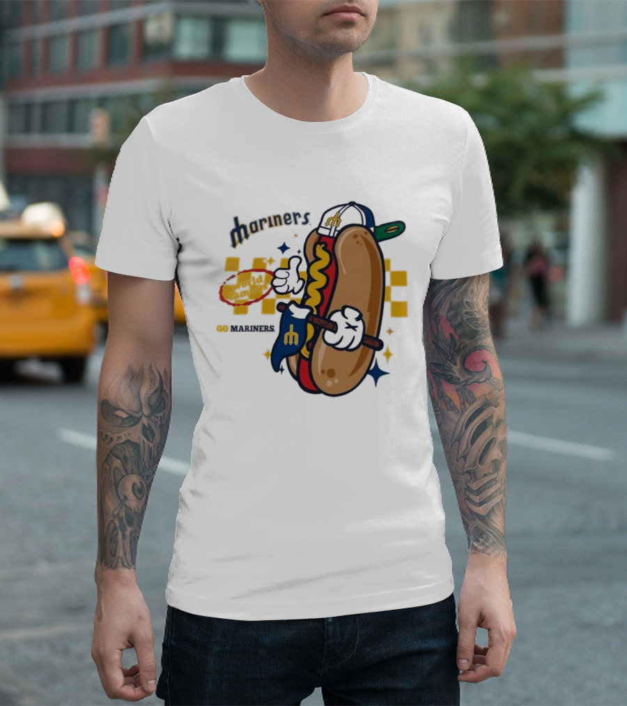 Mariners World Famous Hot Dog Mascot With Baseball T-Shirt