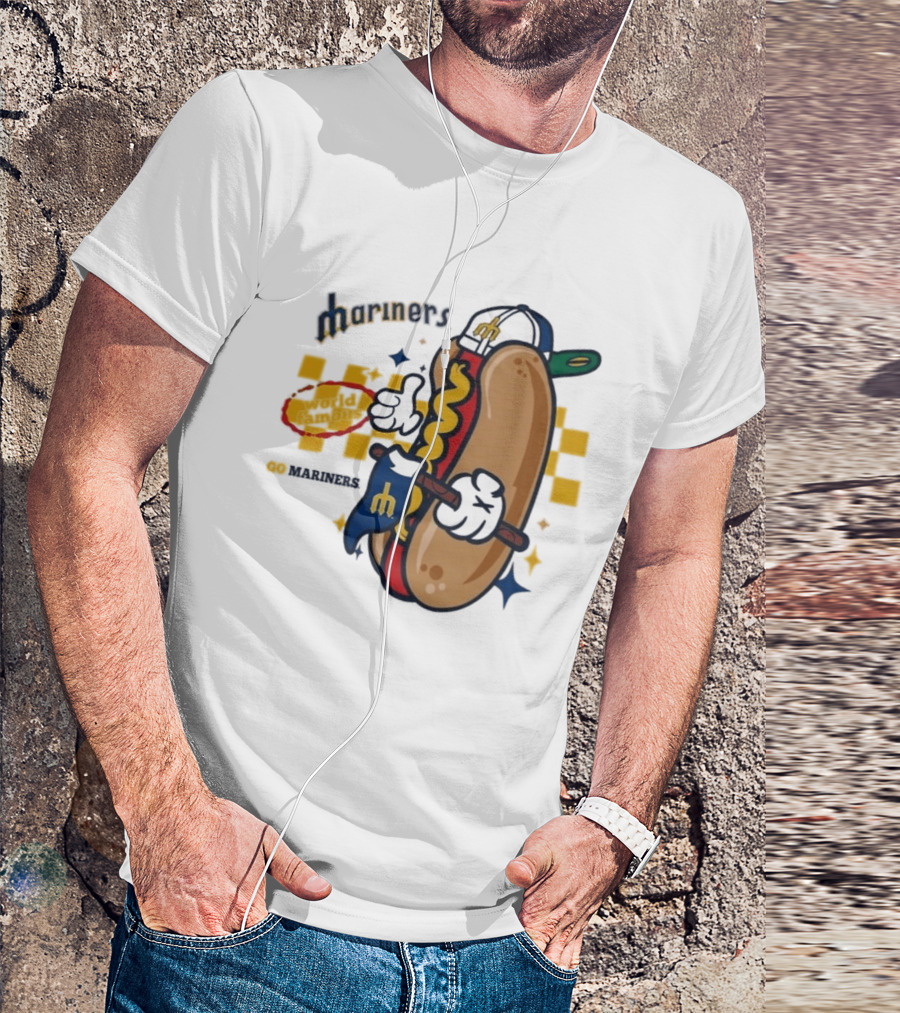 Mariners World Famous Hot Dog Mascot With Baseball T-Shirt