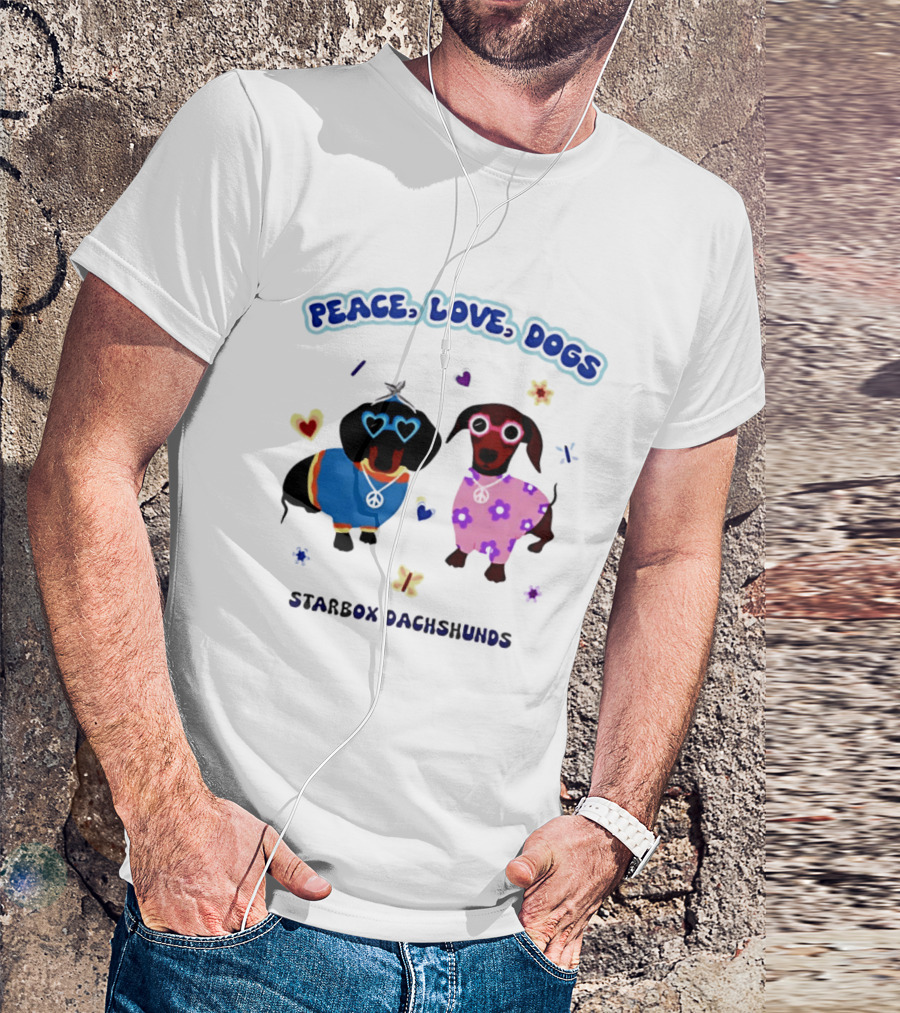 Peace Love Dogs Starbox Dachshunds Heart Glasses Flower Outfits T-Shirt