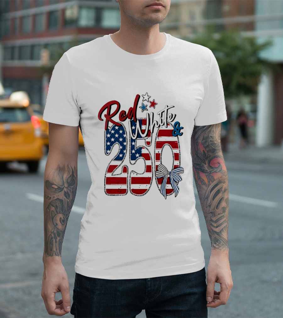 Red White And Blue 250 USA Stars And Stripes Bow T-Shirt