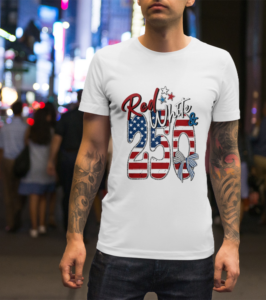 Red White And Blue 250 USA Stars And Stripes Bow T-Shirt