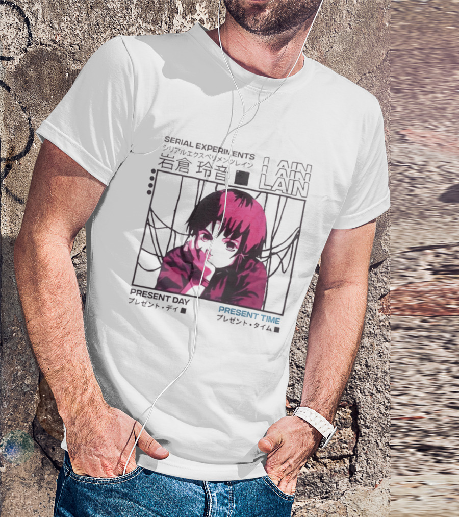 Serial Experiments Lain Present Day Present Time Japanese Text Retro Aesthetic T-Shirt