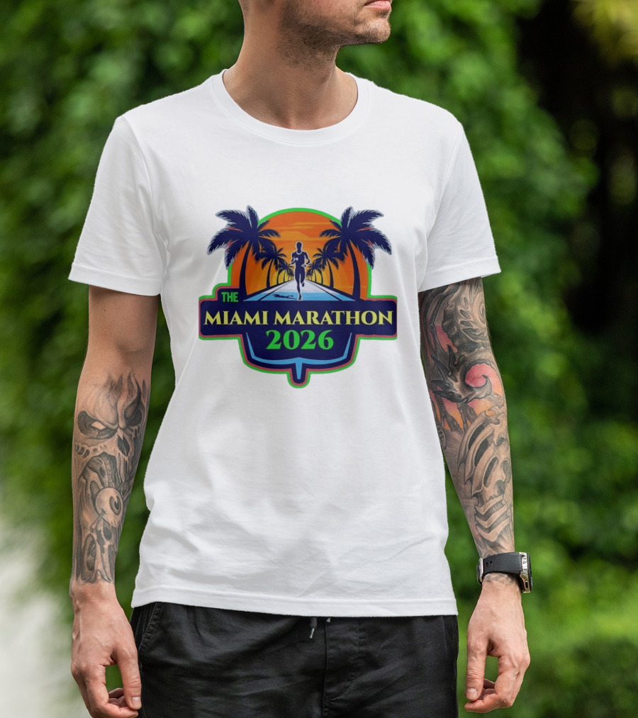 The Miami Marathon 2026 Palm Trees Sunset Runner T-Shirt
