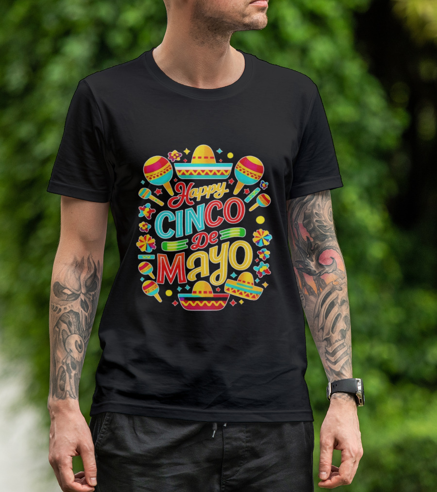 Happy Cinco De Mayo Mexican Fiesta Maracas Sombrero Celebration T-Shirt