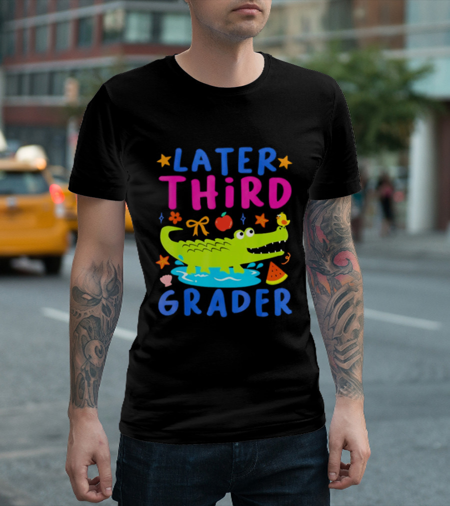 Later Gator Alligator Third Grader Fun Elements Stars Bow Apple T-Shirt
