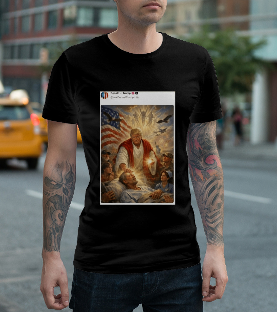 Pope Leo XIV President Trump Jesus Christ 2026 American Flag Healing T-Shirt