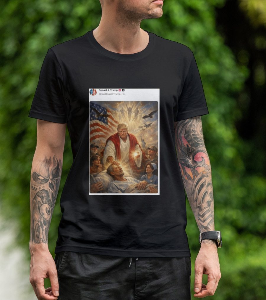 Pope Leo XIV President Trump Jesus Christ 2026 American Flag Healing T-Shirt