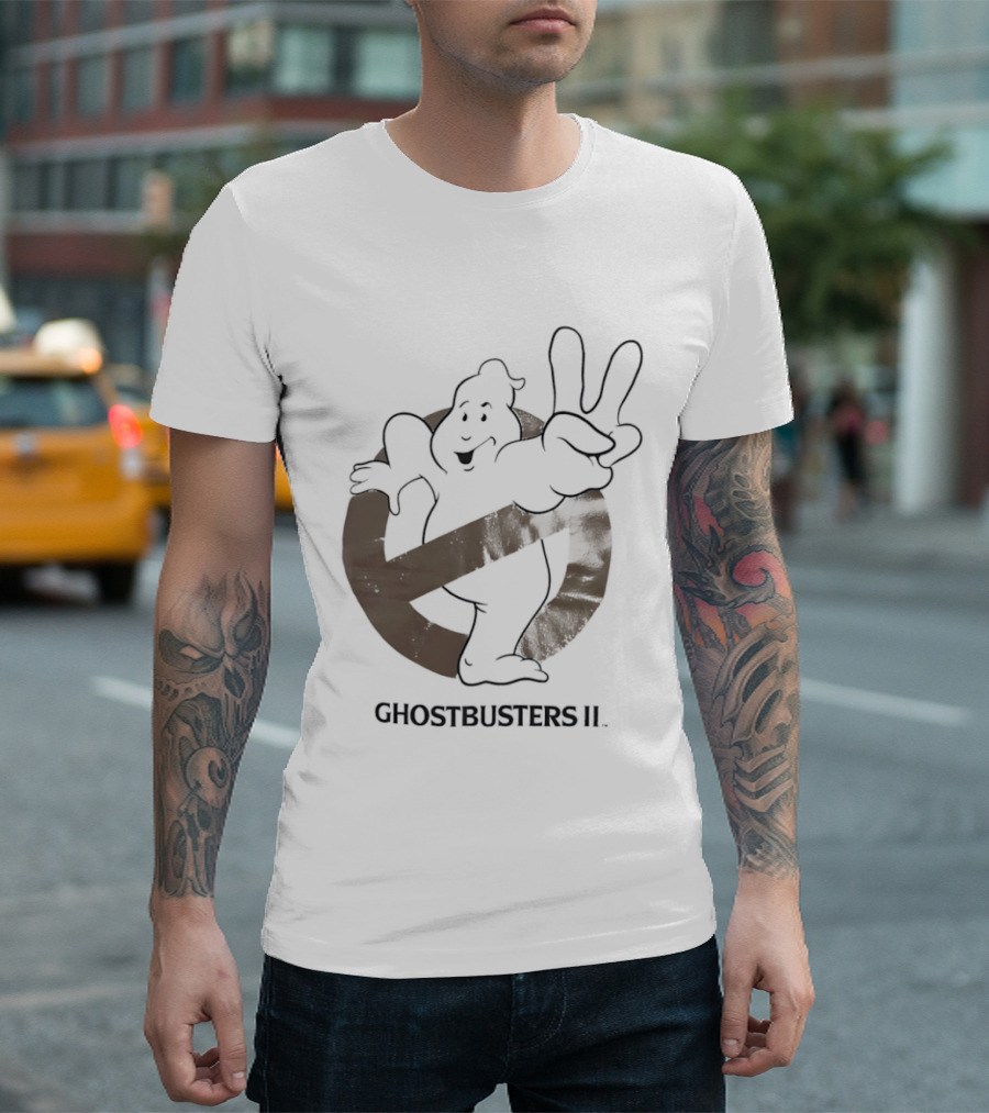 Ghostbusters II Classic Movie Logo With Peace Sign Ghost T-Shirt