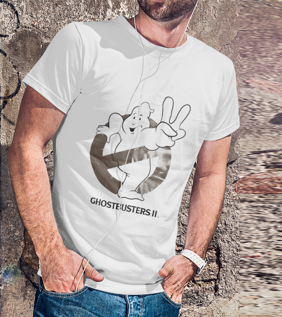 Ghostbusters II Classic Movie Logo With Peace Sign Ghost T-Shirt