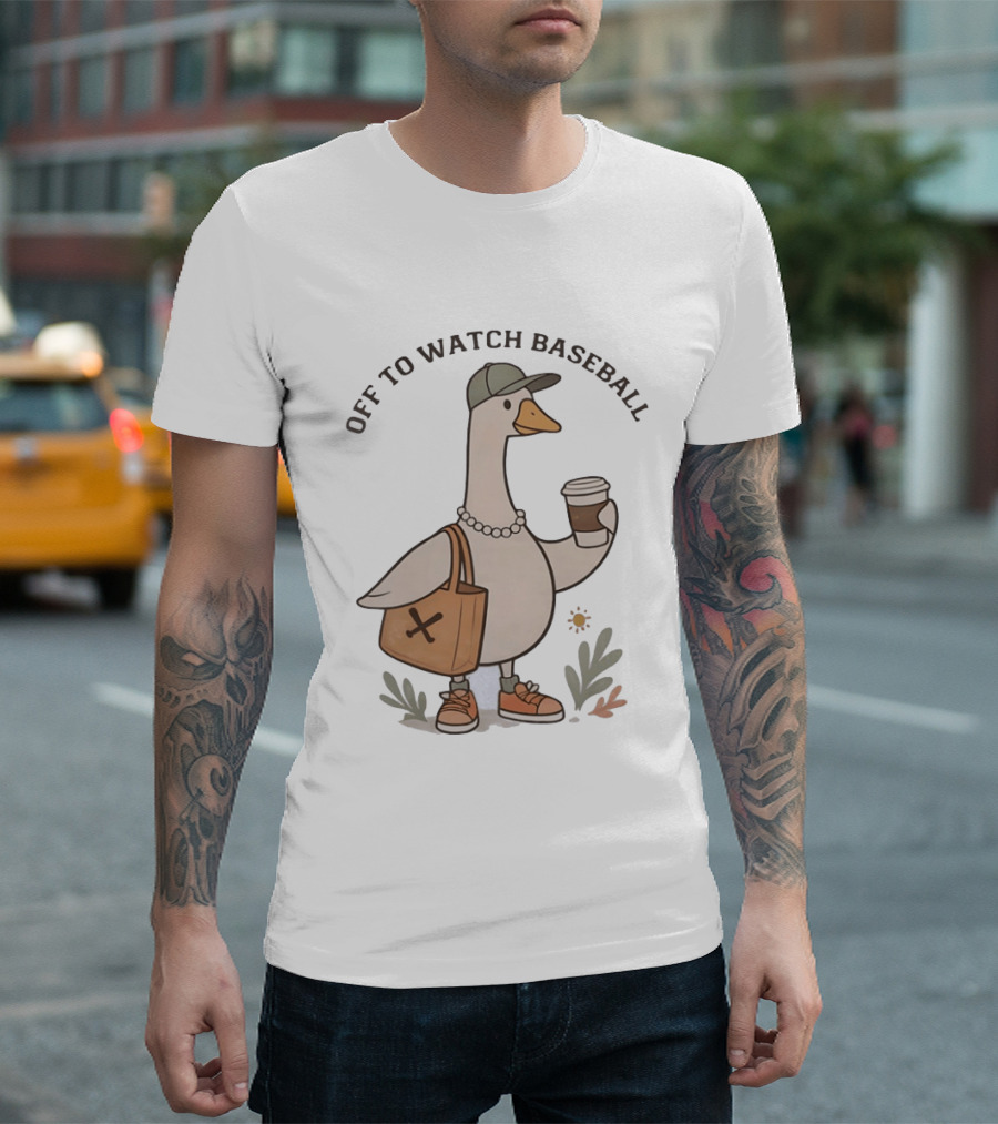 Goose With Coffee And Bag Off To Baseball T-Shirt
