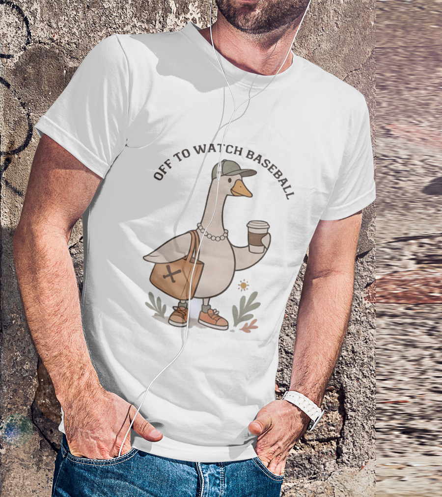 Goose With Coffee And Bag Off To Baseball T-Shirt