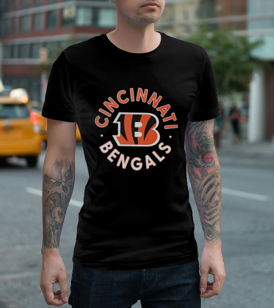 Cincinnati Bengals B Icon Orange Black Lettering T-Shirt