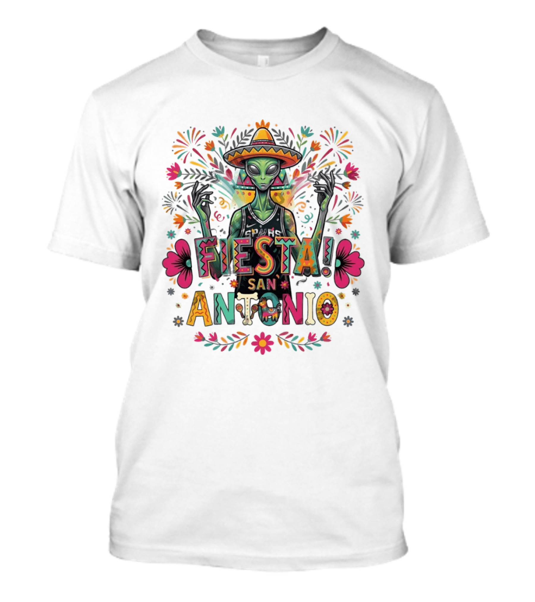 Fiesta San Antonio Alien Victor Wembanyama Mexico Spurs Basketball Floral T-Shirt