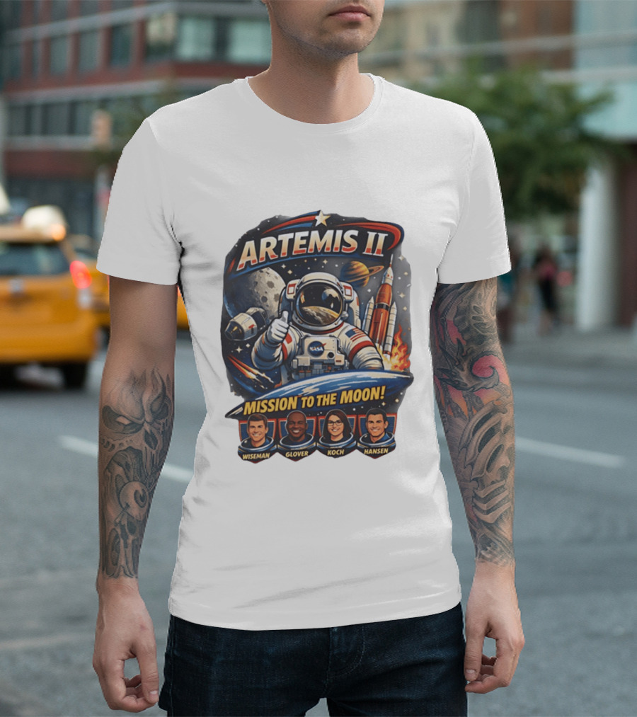 Artemis II NASA Astronauts Wiseman Glover Koch Hansen Lunar Mission T-Shirt