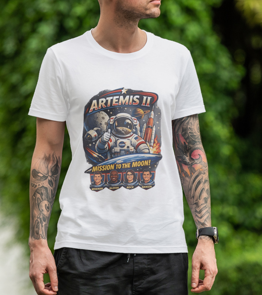 Artemis II NASA Astronauts Wiseman Glover Koch Hansen Lunar Mission T-Shirt
