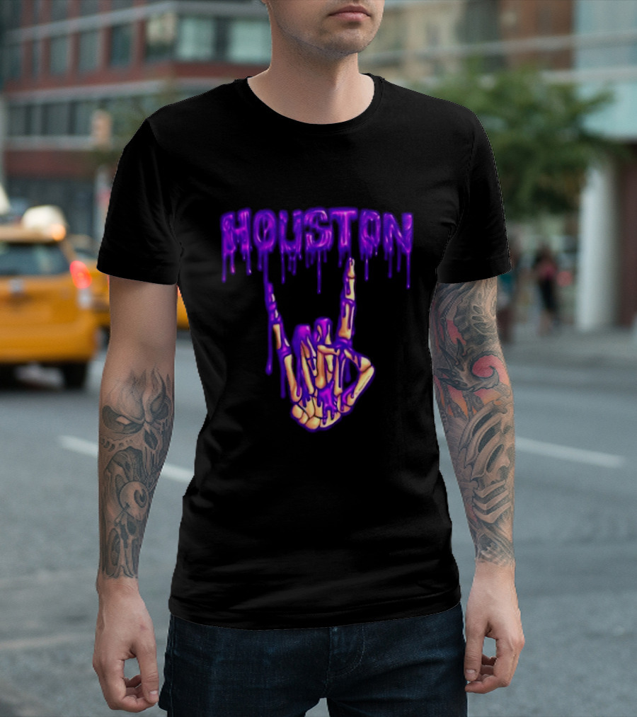 Houston Drip Skeleton Hand Gesture 2026 Purple T-Shirt
