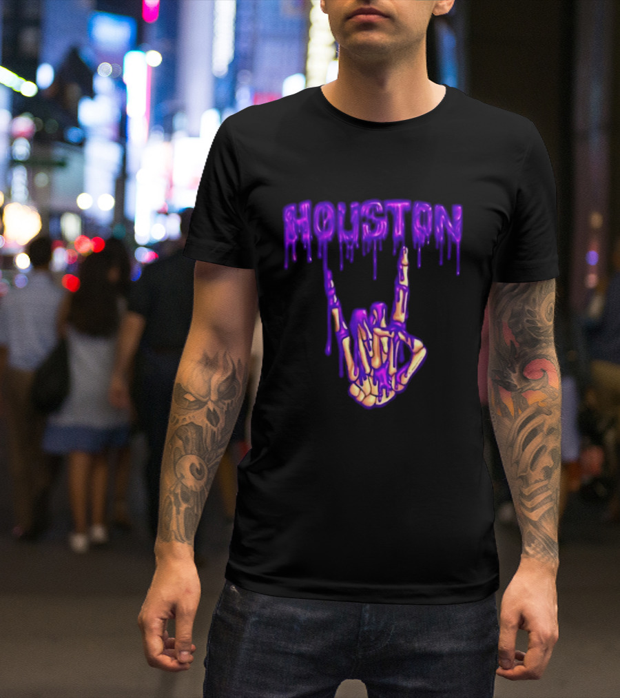 Houston Drip Skeleton Hand Gesture 2026 Purple T-Shirt
