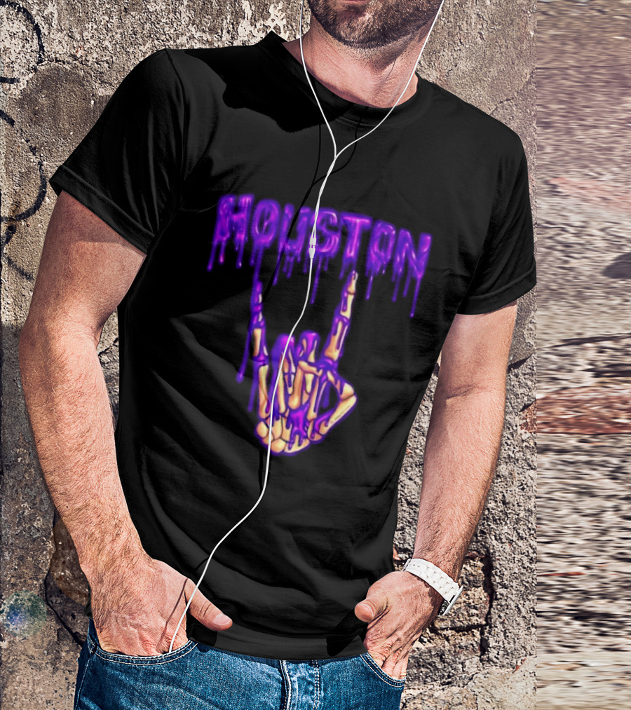 Houston Drip Skeleton Hand Gesture 2026 Purple T-Shirt