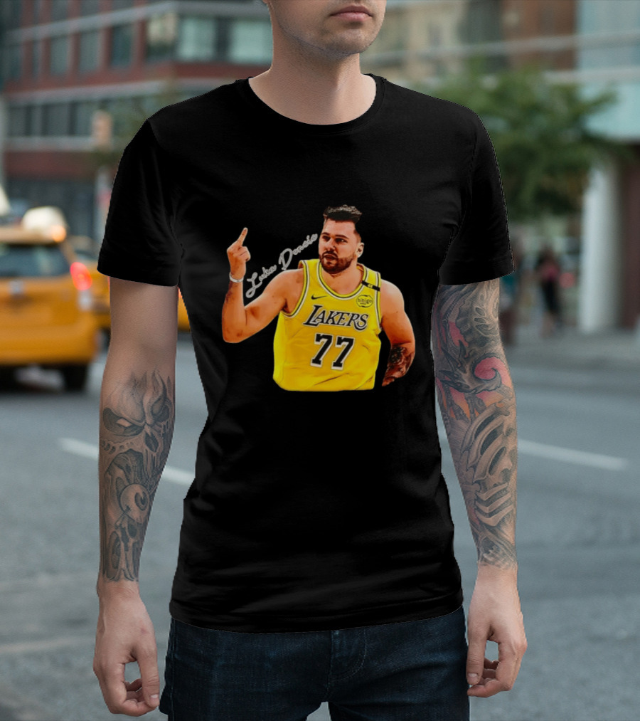 Luka Doncic Lakers 77 Middle Finger Gesture Nike Basketball Jersey T-Shirt