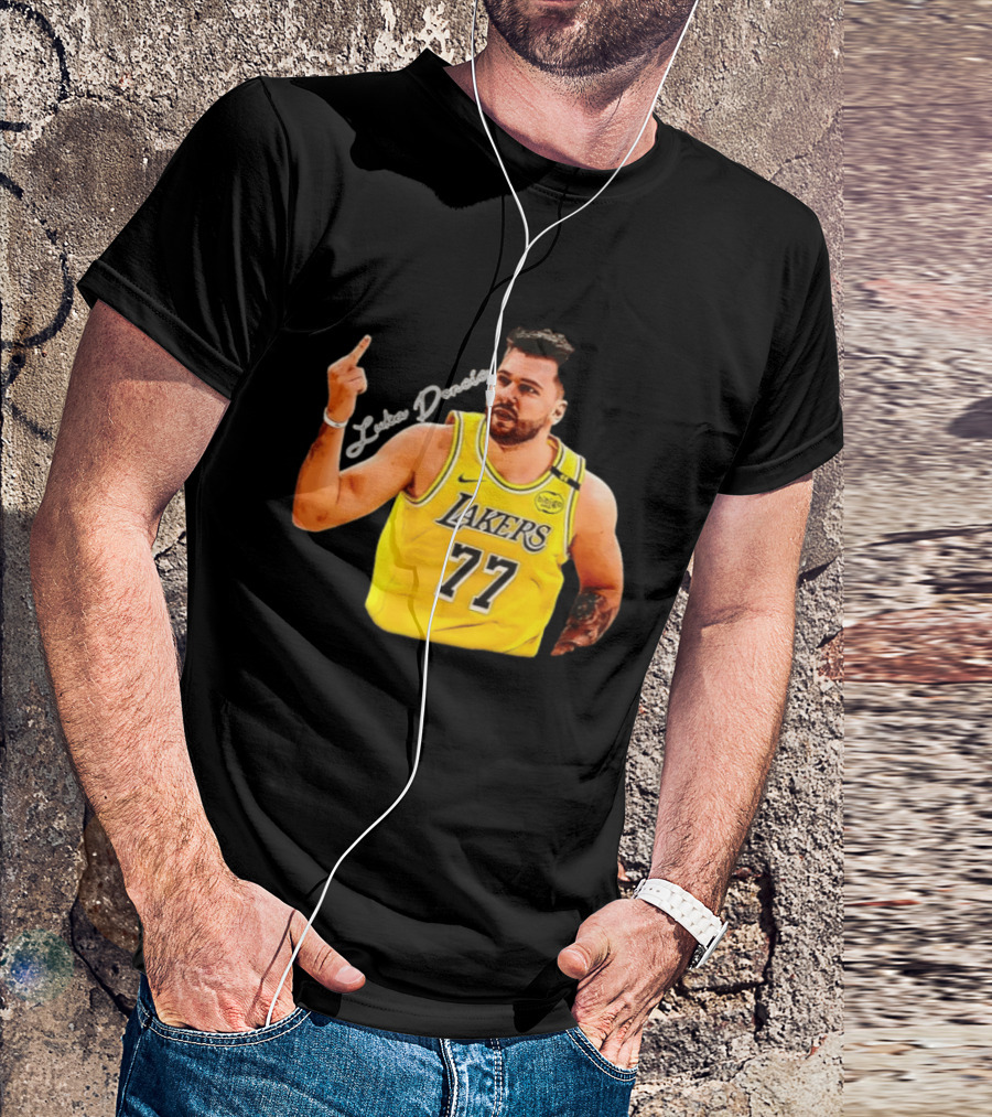 Luka Doncic Lakers 77 Middle Finger Gesture Nike Basketball Jersey T-Shirt