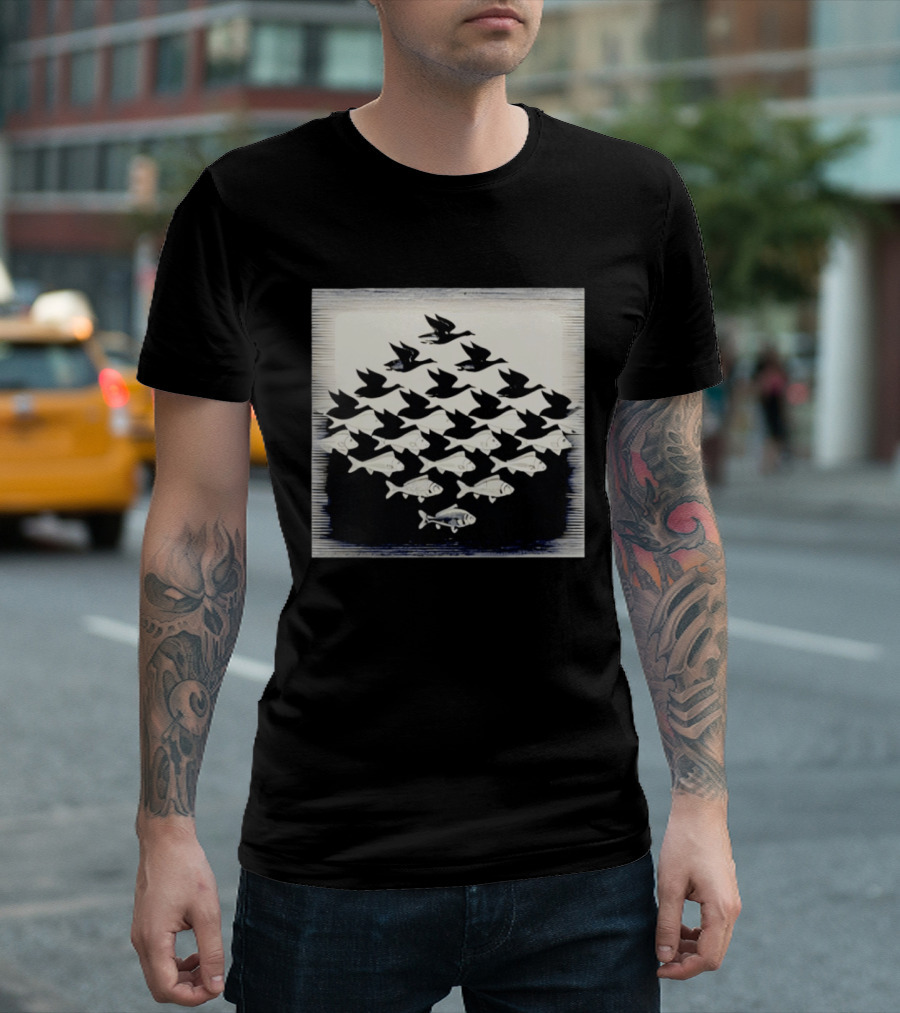 MC Escher Sky And Water Tessellation Optical Illusion T-Shirt