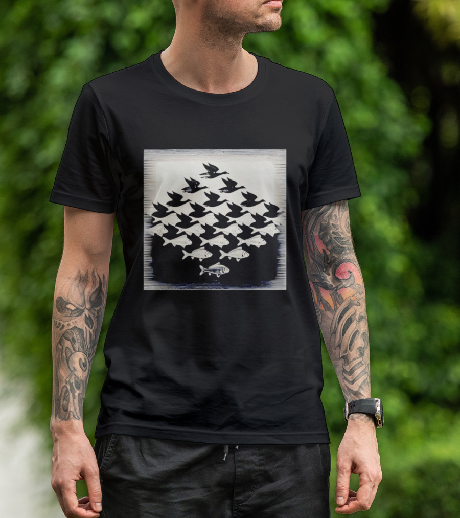 MC Escher Sky And Water Tessellation Optical Illusion T-Shirt