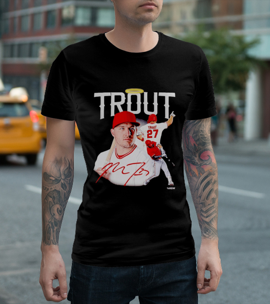 Mike Trout Los Angeles Angels 27 Halo Collage T-Shirt